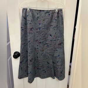 EMANUELLI GRAY MIDI SKIRT WITH ITALIAN PAINT SPLATTERED WORDS SIZE 8